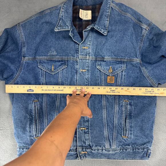 VTG 90s Carhartt Denim Blanket Lined Trucker Jacket Mens XL Button Up JB0998 USA - Picture 9 of 11